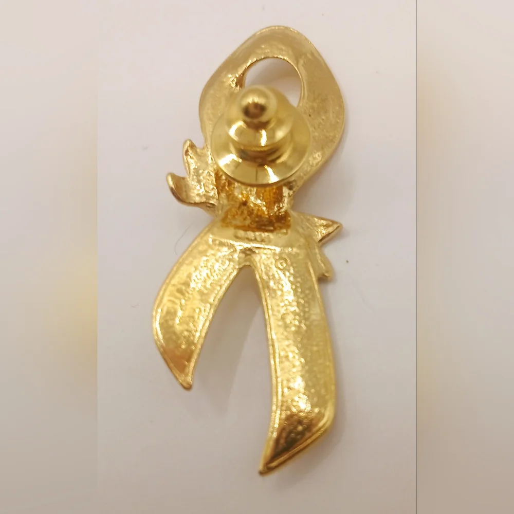 VINTAGE AVON BREAST CANCER AWARENESS GOLD ROSE PINK RIBBON TACK PIN PREOWNED 2